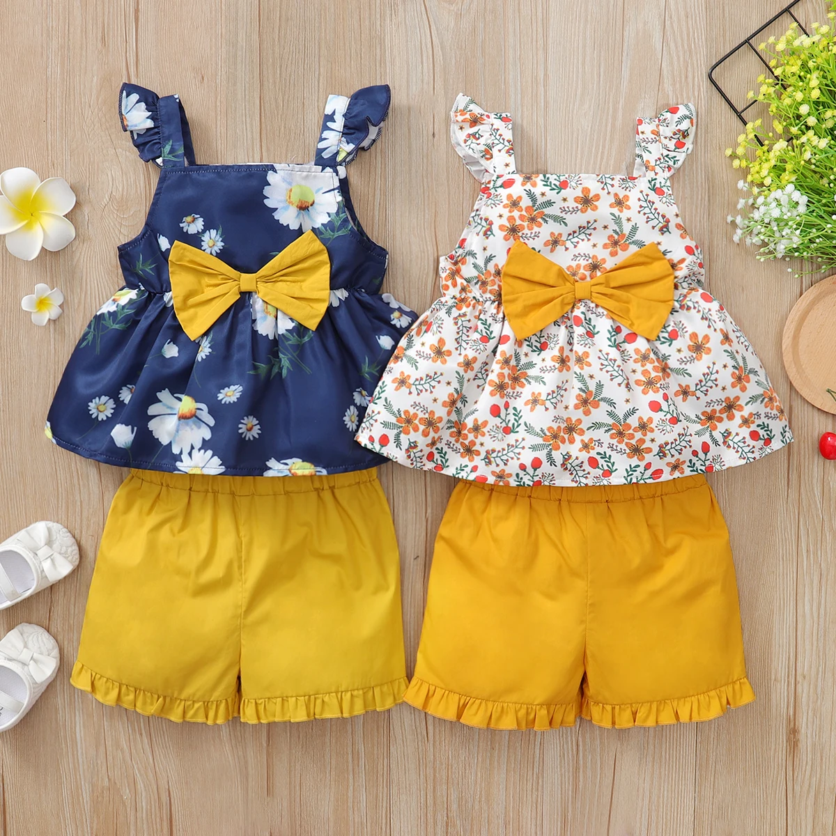 

Summer Kids Clothes Girl 2 to 6 years Floral Baby Girl Clothes 12months Children's Clothing Sleeveless 2Piece Top+Shorts