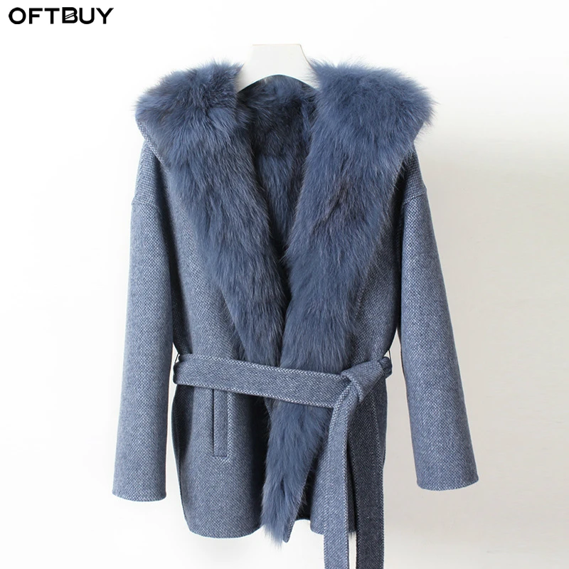 OFTBUY новая зимняя куртка Женское пальто из натурального меха лисы верхняя одежда из шерсти верхняя одежда с поясом Толстая теплая Съемная уличная одежда