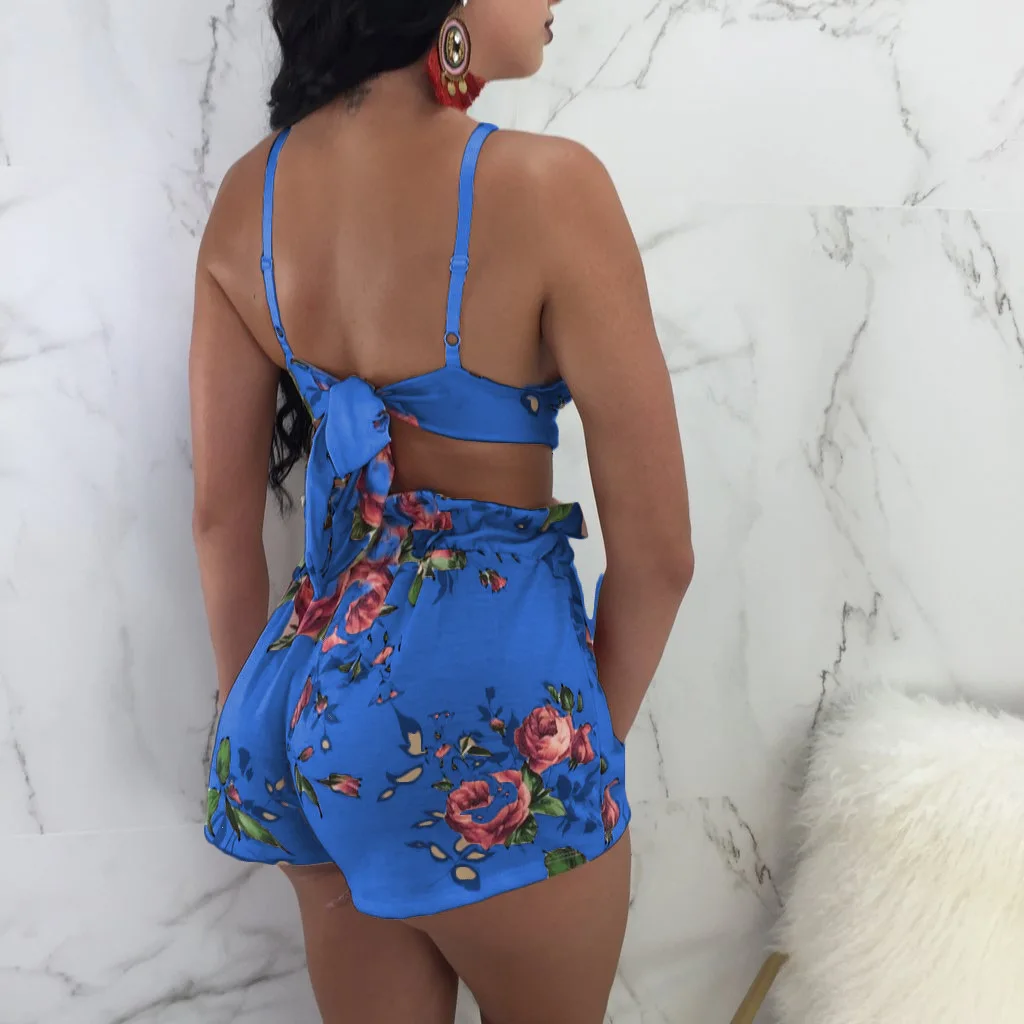 

Lugentolo Women 2 Piece Set Summer Pirnt Short Tank Tops Elastic Waist Sexy Fashion Casual 2 Piece Set