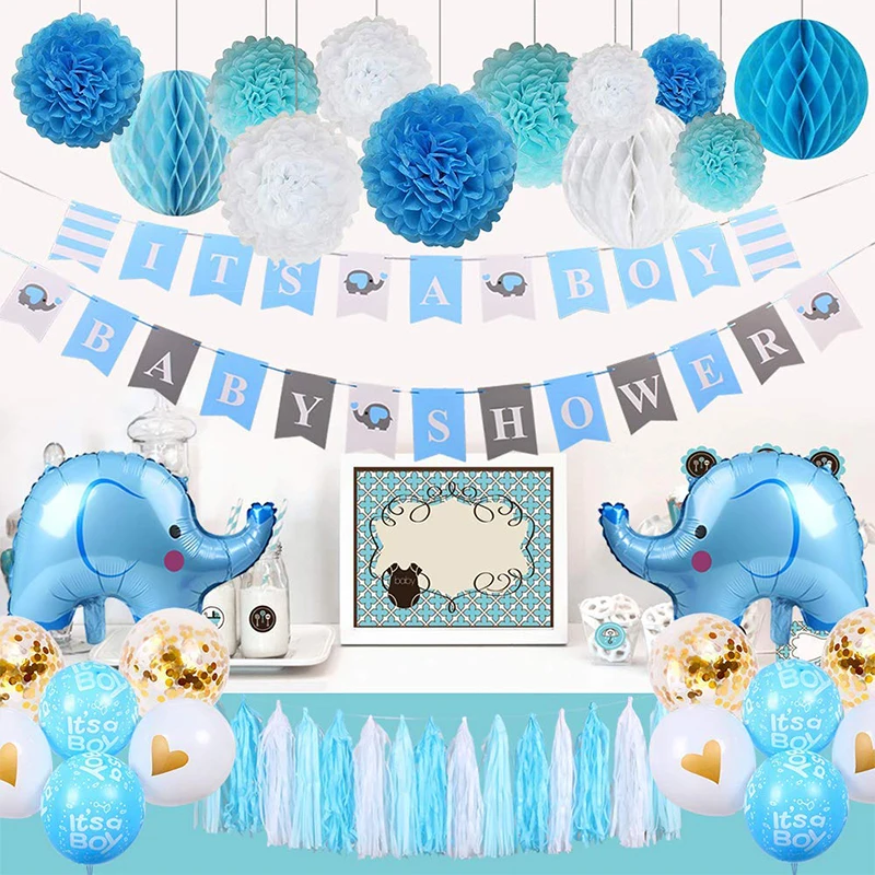 

Baby Shower Decorations for Boy Elephant Theme It's A Boy Party Decor With Baby Elephant Balloons Blue Boy Shower Banners