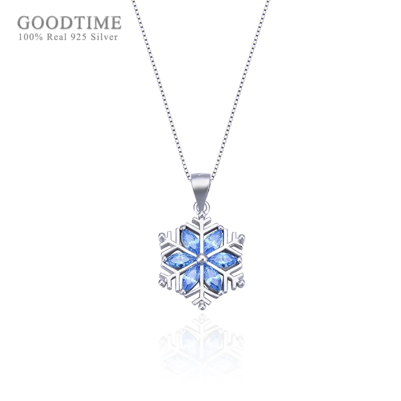 

Fashion Women Pure 925 Sterling Silver Necklace Crystal Necklace Creative Snow Clavicle Blue Zircon Chain Necklace Gift For Girl