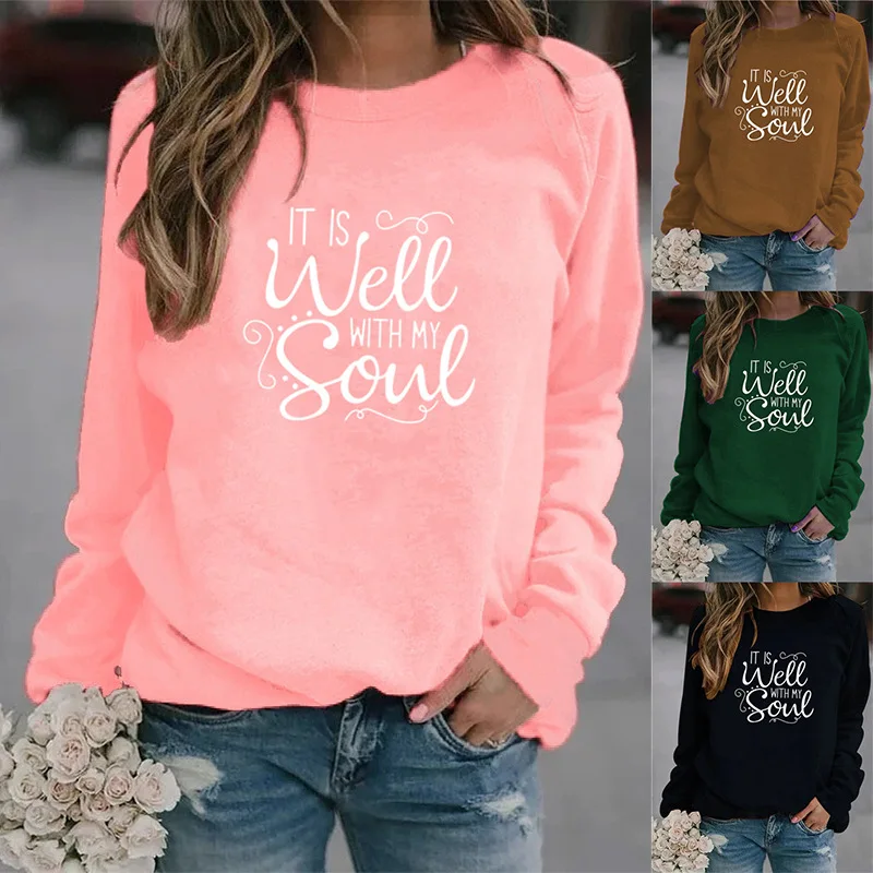 

Женская толстовка с капюшоном It Is Well with My Soul, Женские флисовые толстовки с длинным рукавом и круглым вырезом, свободные зимние пуловеры для д...