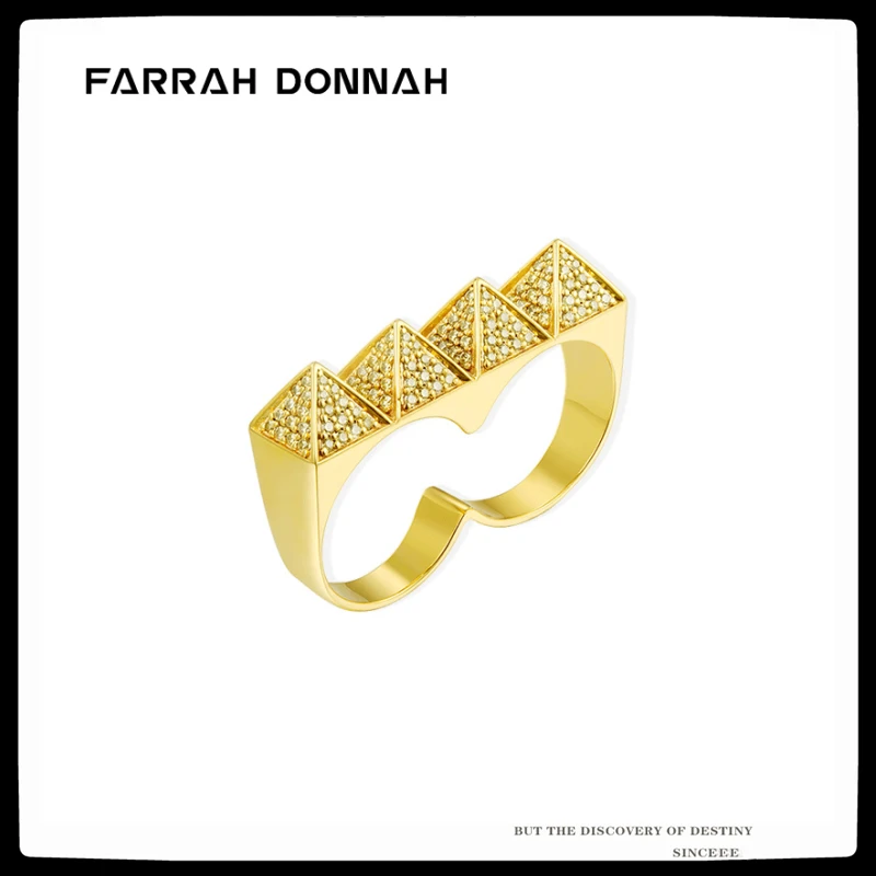 

EDY 2021 New Punk Hip Hop Personality Trendy Egyptian Pyramid Conjoined Two Fingers Ring For Women Men Girls Party Jewelry