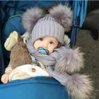 Милая вязаная детская шапка с шарфом, двойной шарик, имитация шляпы из искусственного меха шарфов, комплект зимних аксессуаров для малышей