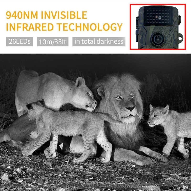 

Portable 12MP 1080P Trail Camera 8GB SD Card Trail Game Camera 26 pcs 940nm No Glow Waterproof for Wildlife Monitoring