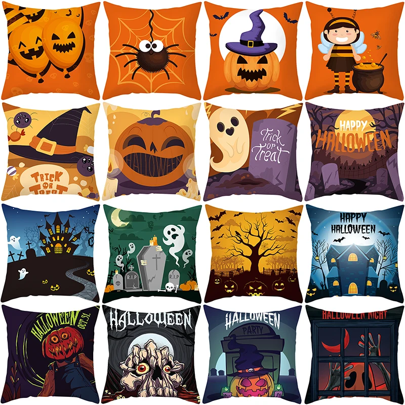 

45x45cm Halloween Party Decor Printed Peach Skin Pillowcase Halloween Decorations bedroom decor