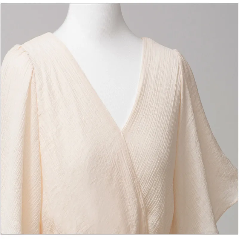 

Dress For Women 2021 Summer New Fashion Elegant Plus Size Solid Color Short Sleeve V-neck Chiffon Long Dresses Female LR1117