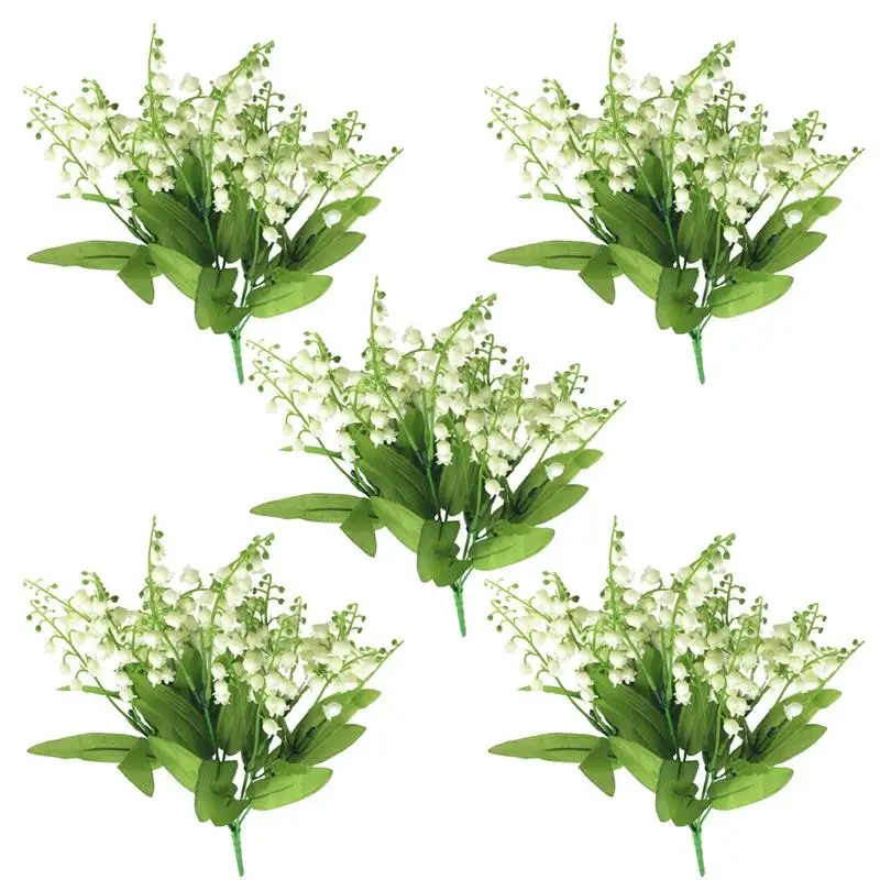 

5Pcs Artificial Plant Lifelike Artificial Flower Stem Fake Lily Of The Valley Faux Flowers Photography Props Wedding Party Decor