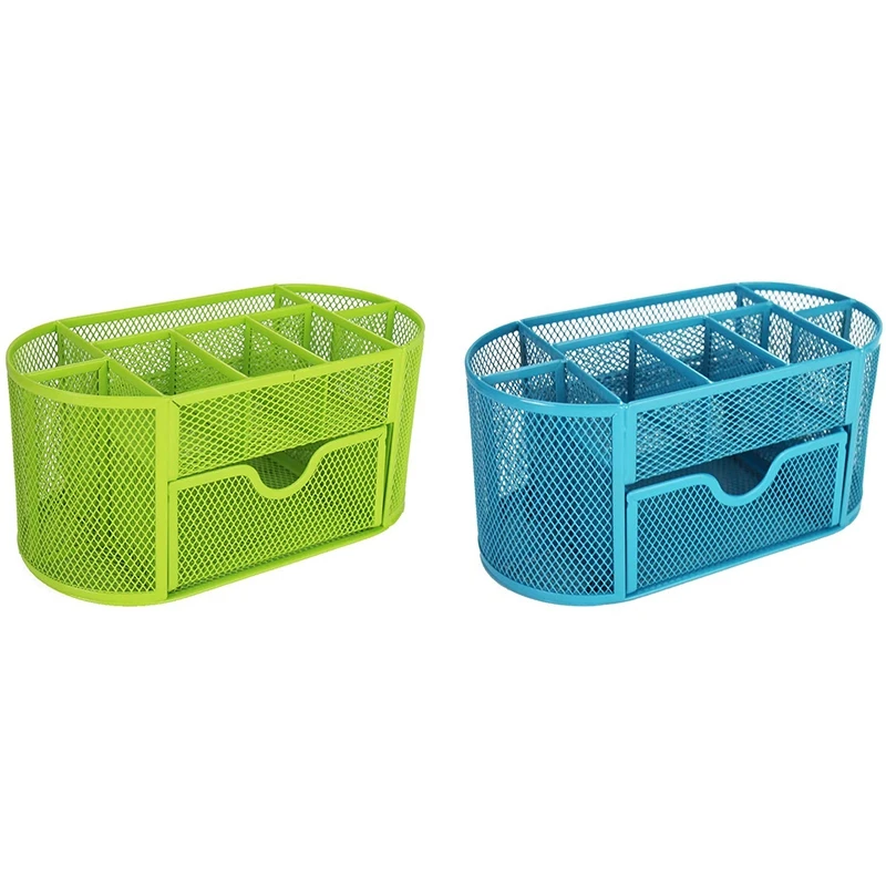 

Mesh Desk Organizer,Multi-Functional Office Supplies Caddy 9 Compartments with Desk Drawer for Office Desk