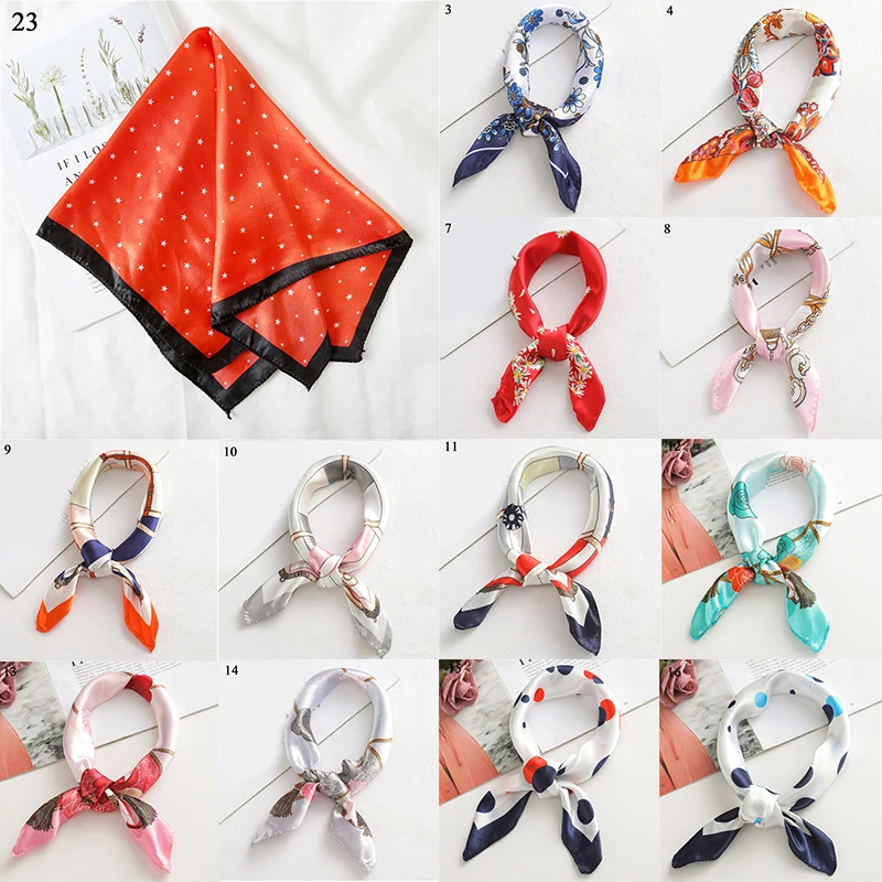 

Retro Neckerchief Satin Head Scarf Small Square Silk Scarf Hair Tie Band Office Lady Hair Bands Printed Scarves Bandana Shawl