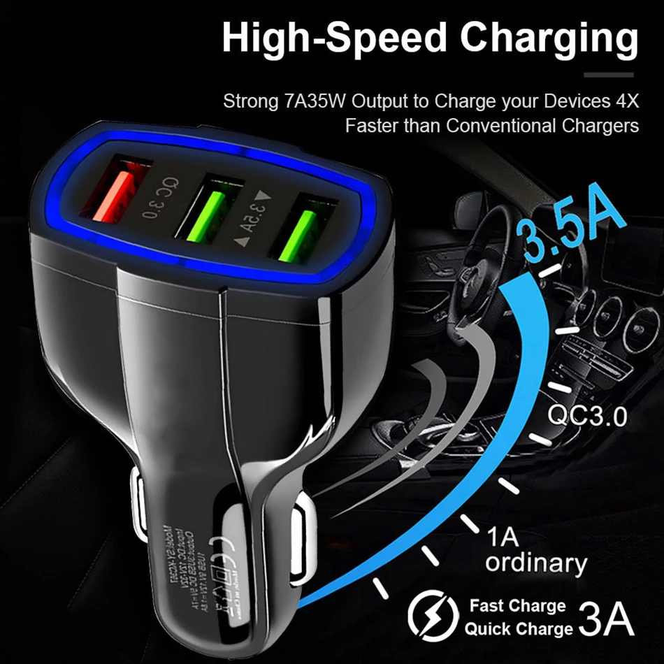 Автомобильное зарядное устройство QC 3 0 с USB портами и поддержкой быстрой зарядки