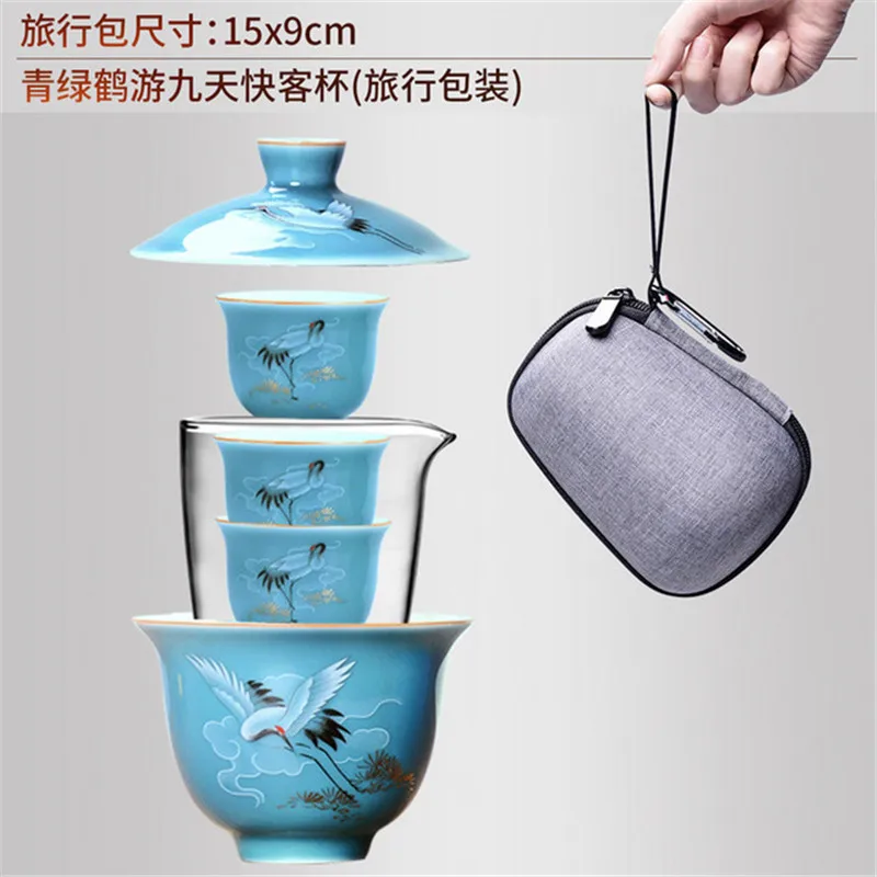 Сине-белый фарфоровый чайный сервиз Gaiwan китайский старинный глазурный
