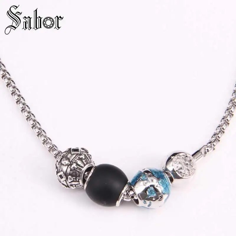 Ожерелье из зигзага и обсидиана ожерелье шармы Европейский Rebel ювелирные изделия