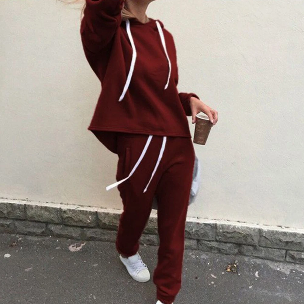 

2pcs Sets Casual Hooded Tops Sweatshirt+Solid Long Pants Suits Women Sets Female Tracksuits Women Clothing hoodie sweatshirts