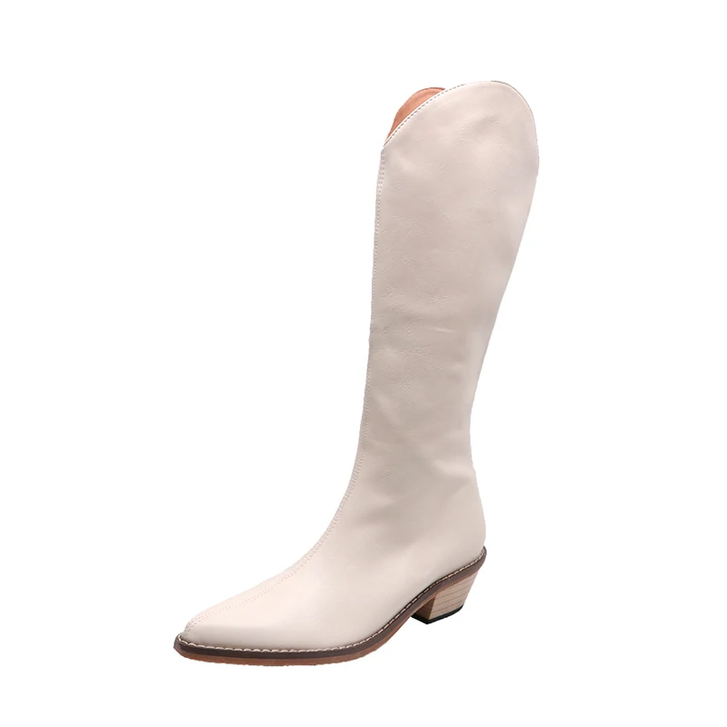 

2021 Fashion Woman Knee High Boots Thick Bottom Zipper Platform Ladies Boot Solid Color PU Leather Women Footwear Spring Autumn