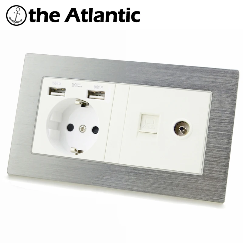 Atlectric DE ЕС ру розетка с двумя портами USB RJ45 ТВ Порты и разъёмы двойная настенная