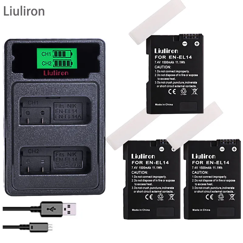 EN-EL14 EN-EL14a ENEL14 RU EL14 EL14a ENEL14A Батарея+ ЖК-дисплей USB Dual Зарядное устройство для Nikon D3100 D3200 D3300 D5100 D5200 D5300 P7000 - Цвет: charger and 3battery