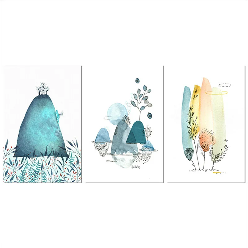 Красочные абстрактные животные Кит Рыба Бабочка синяя Гора перо олень лес