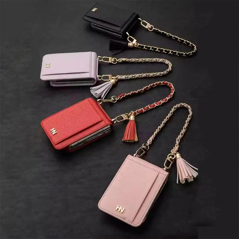 

For Samsung Galaxy Z Flip 4 3 Case Luxury Bracelet Leather Card Holder Folding Shockproof Shell For Samsung ZFlip3 Z Flip4 Cover
