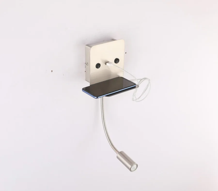 Современный светодиодный настенный светильник USB телефон зарядное устройство прикроватный свет для чтения с полкой для спальни гостиничный номер настенные ночные светильники