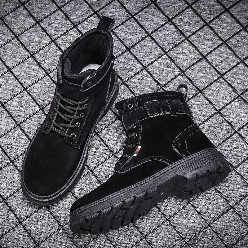 Черные ботильоны с металлической пряжкой на ремешке Мужская зимняя высокая