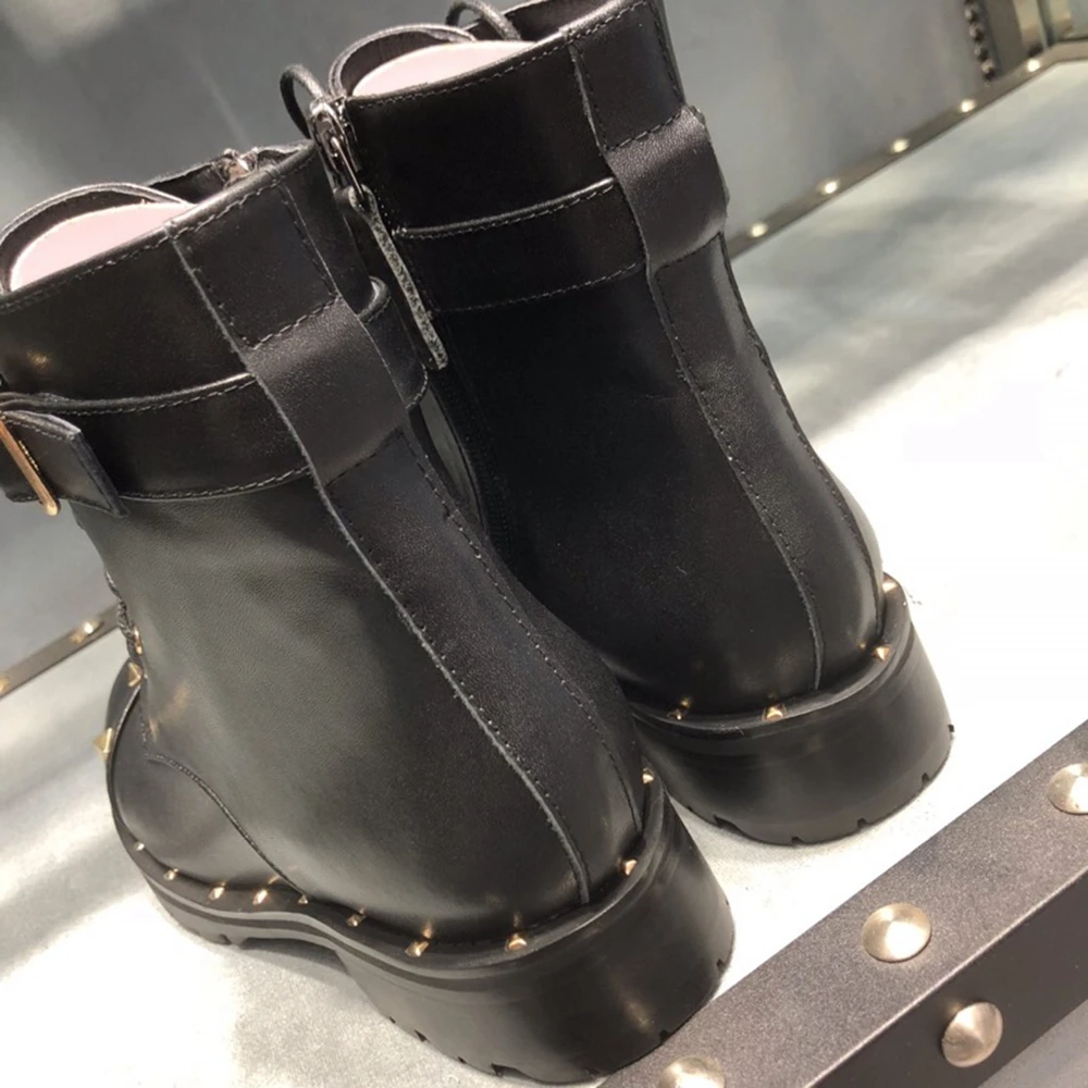 Новые модные черные женские ботильоны из натуральной кожи осенне-зимние ботинки