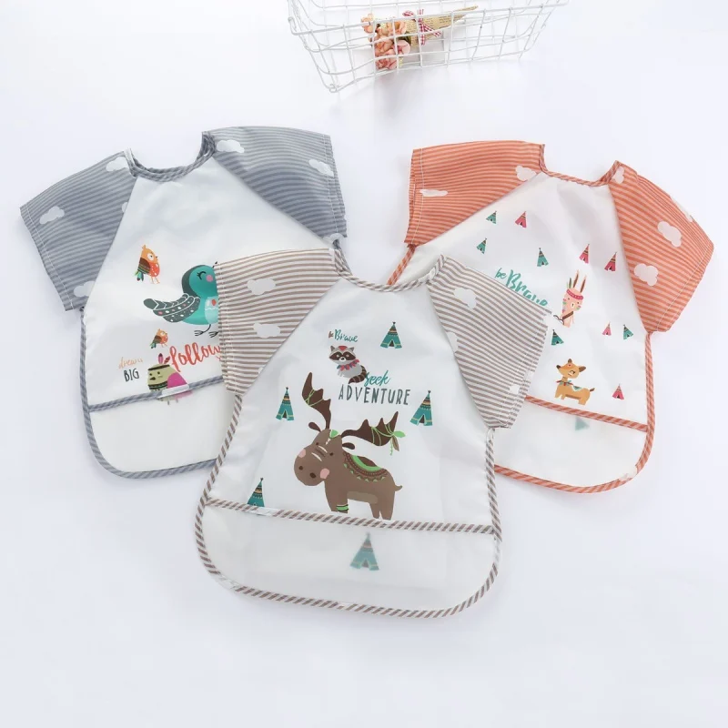 

Infant Boy Girls Toddler Baby Waterproof Short Sleeved Bib Burp Cloths Kids Cartoon Smock Feeding Accessories