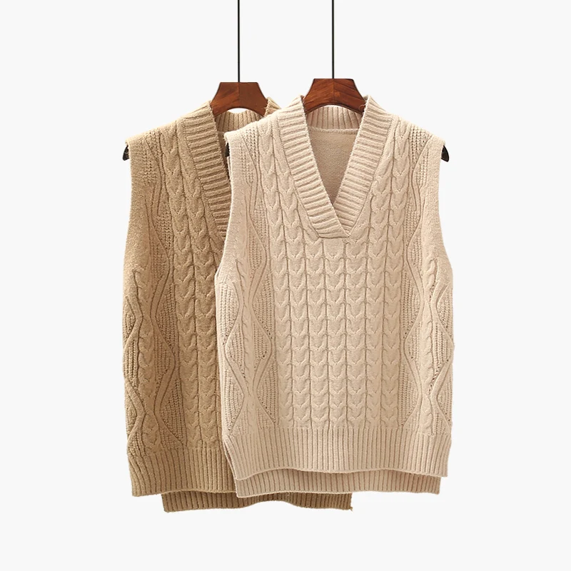

Twist pullover sweater vest women 2021 autumn spring new loose net red V-neck waistcoat wool knitted vest women winnter