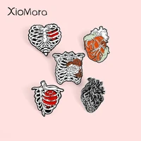skeleton organ enamel pins anatomical heart rose brooches for nurses and doctors black punk gothic lapel pin badge jewelry gift