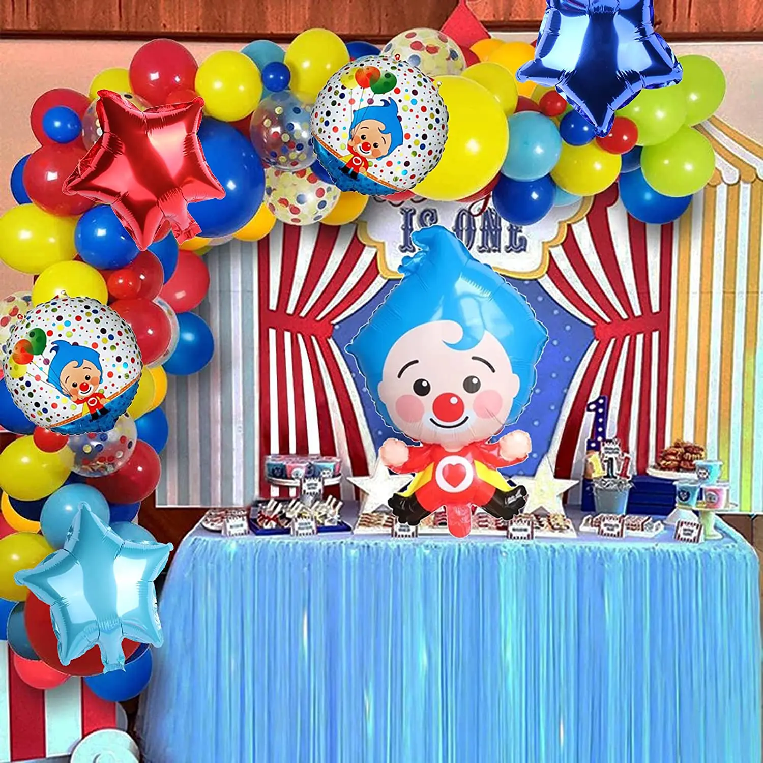 Juego de globos de aluminio con dibujos animados de payaso para ni&ntilde;os, adornos de payaso para fiesta de cumplea&ntilde;os, juguetes para ni&ntilde;os, accesorios para fotos, 1 Juego-1