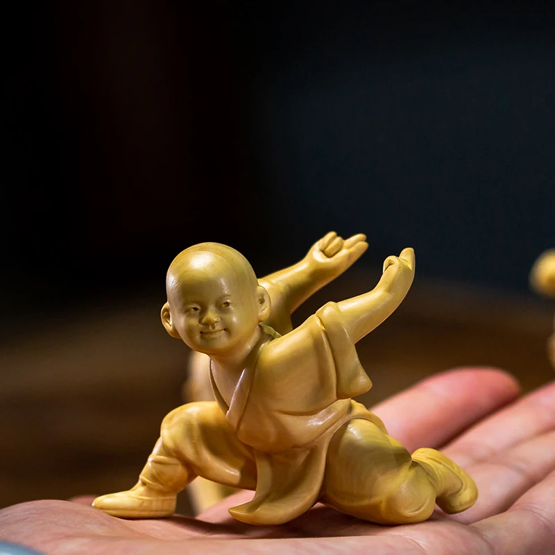 Деревянная статуя Kungfu Monk Small Boxwood Carving украшение для дома китайские украшения | Дом