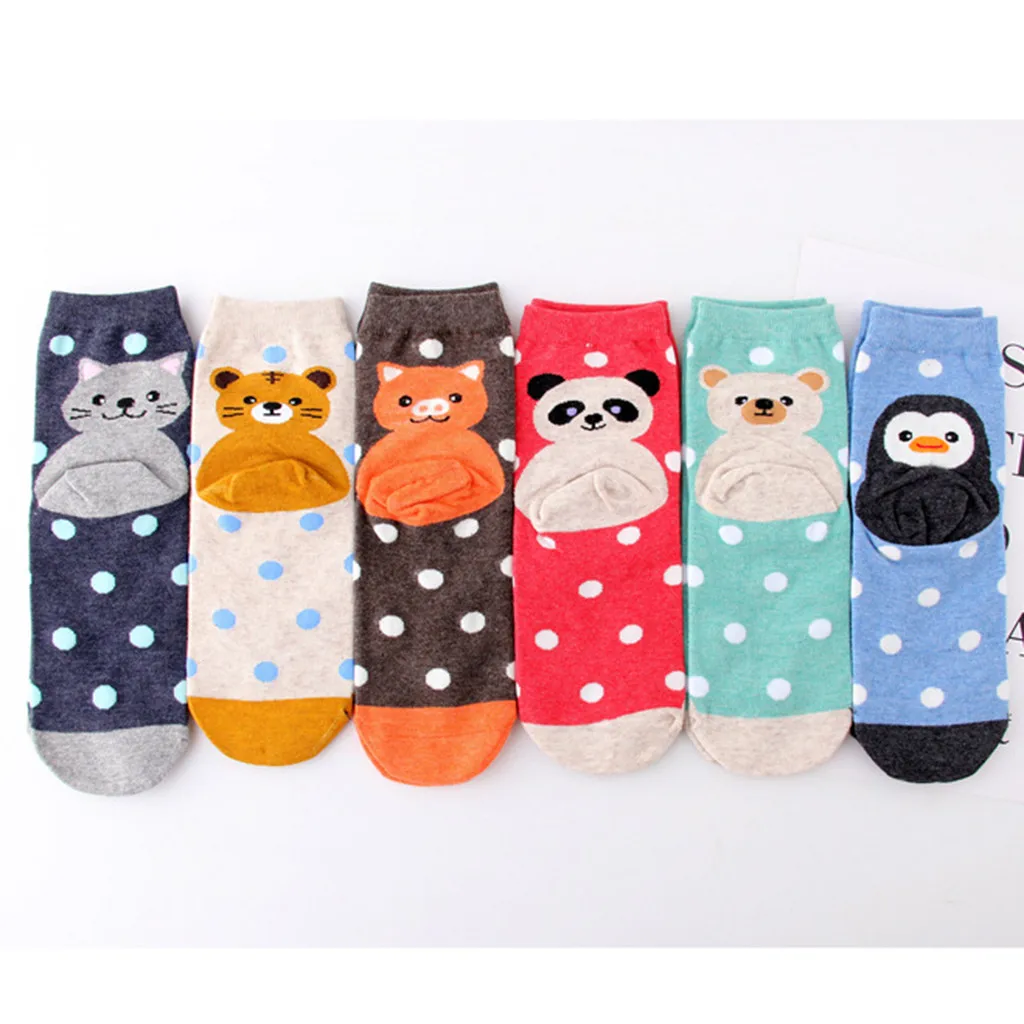 1 Pair Socks Women Warm Cotton Funny Cute Socks Animal Character Dot Print Women's Socks Calcetines Meias W2