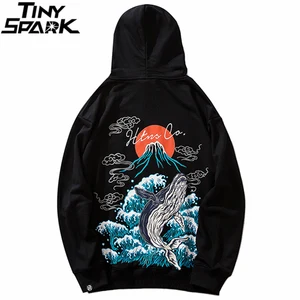 Мужская толстовка с капюшоном в стиле хип-хоп, уличная одежда Харадзюку, толстовка с принтом японского вулкана и Кита, пуловер, хлопковая толстовка, 2019 осень