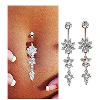 1pc sexy zircon belly button rings surgical stainless steel navel piercing flower pendant belly piercing body jewelry