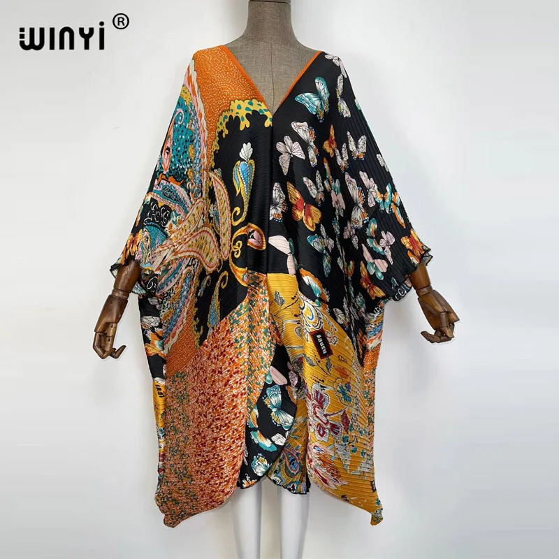 

Europe kaftan Women Pleated Dress Design Loose Dress Batwing Maxi Long Femme Vestidos Summer Autumn Party Elegant Dress