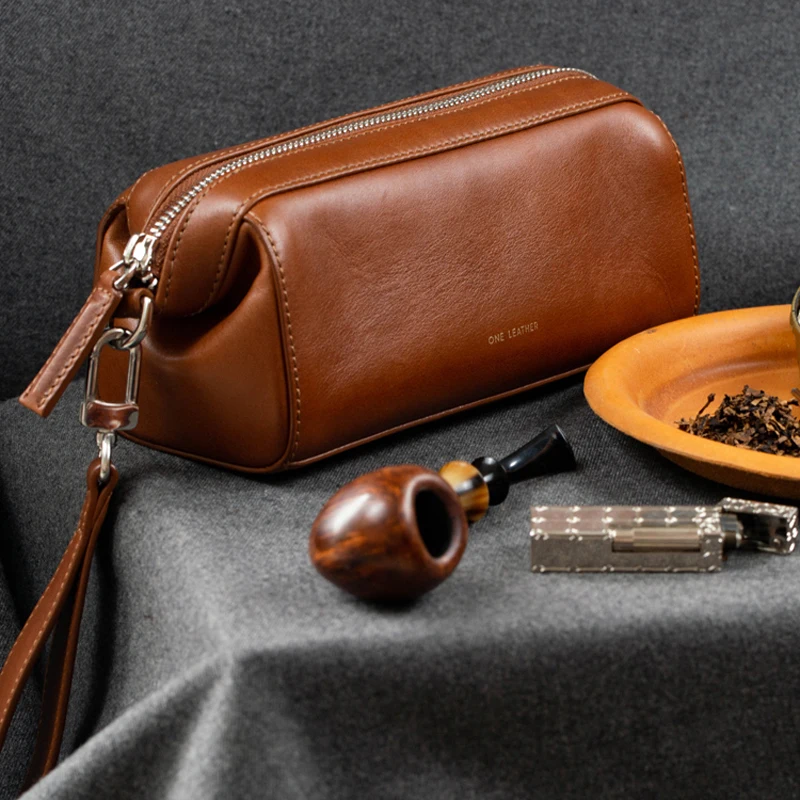 

one leather Genuine Leather Portable Multifunction Pipe Pouch For 2 Pipes Smoking Weed Tobacco Bag Packet Smoking Accessories