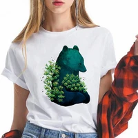 green plants bear print loose women t shirt short sleeve top summer clothing cartoon female hipster camiseta tumblr tshirt