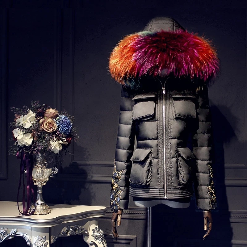 2017 зимняя куртка с натуральным меховым воротником женские пуховики двойки