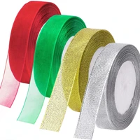 2cm 8yards metallic glitter organza ribbons golden silvery red green ribbon for gift wrapping christmas tree room decoration