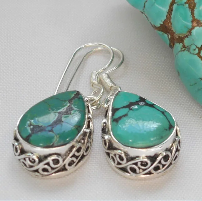 

Bohemian Water Drop Green Blue Stone Earrings for Women Tibetan Jewelry Natural Turquoises Dangle Earrings Accessories