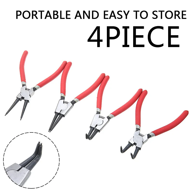4pcs Portable 7" Internal External Pliers Retaining Clips Multifunctional Snap Ring Circlip For Hand Tool Accessories |