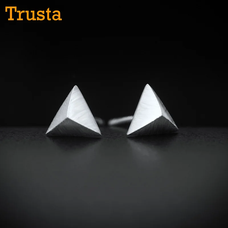 Trusta 925 пробы серебряные ювелирные изделия модные милые миниатюрные 6 мм X 6 мм твердые треугольные серьги-гвоздики подарок для девочек Дети Леди DS418