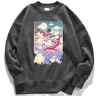 Мужские свитшоты с изображением сияющего Кита в мухах, море цветов, японская повседневная спортивная одежда с рисунком в стиле Харадзюку, оригинальная Женская толстовка