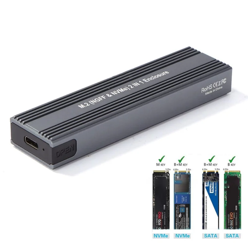 

NVME M2 SSD Case SATA To USB Type C 3.1 SSD Disk Drive Hard NGFF M/B PCIE External Drive HDD Case 10Gbps Enclosure Key Box V8D8