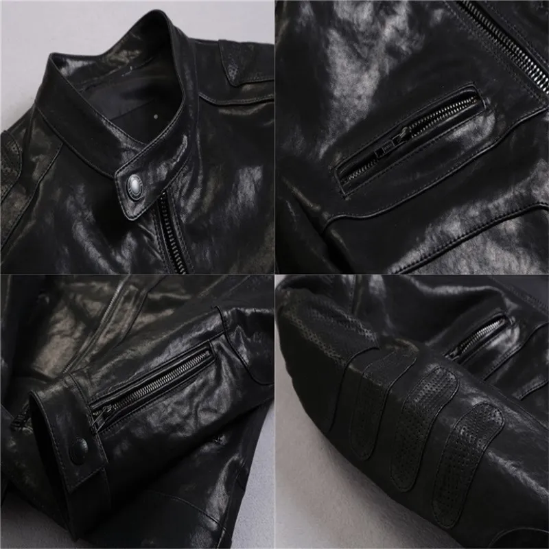 Мужские кожаные короткие Мотоциклетные Куртки из натуральной кожи на весну и