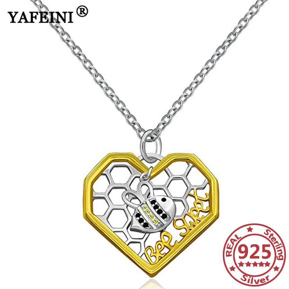 

YAFEINI 925 Sterling Silver Heart&Bee Pendant Necklaces Silver 925 Jewelry Silver Chains Women Mother's Day Gift Graduation Gift