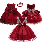 Одежда для маленьких девочек, пасхальные вечерние платья, свадебное платье для девочек с цветами и бантом на выпускной, детская одежда, красные Бальные платья принцессы для девочек 3 года