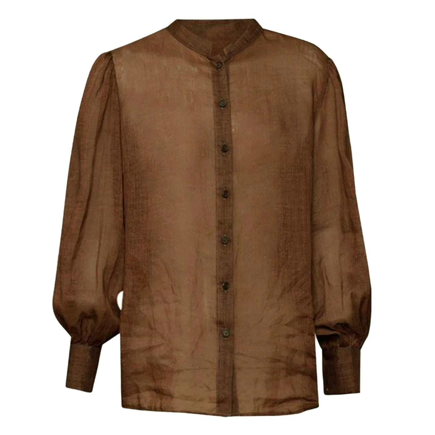 

100% Cotton Summer T Shirt Blouses Women Solid Puff Sleeve Loose Fashion Casual Brown Tee Shirt Femme Tops Woman T-shirt Buttons