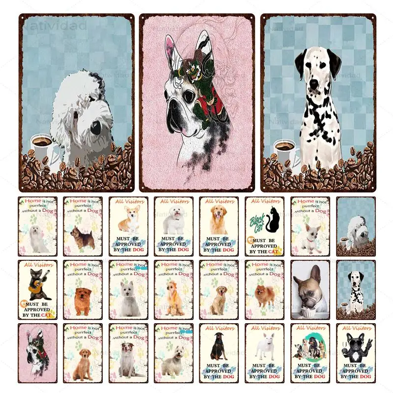 

Irons Painting European Style Lovely Different Colors Dogs Metal Plaque Tin Painting for Coffee Shop Poster and Picture Decor