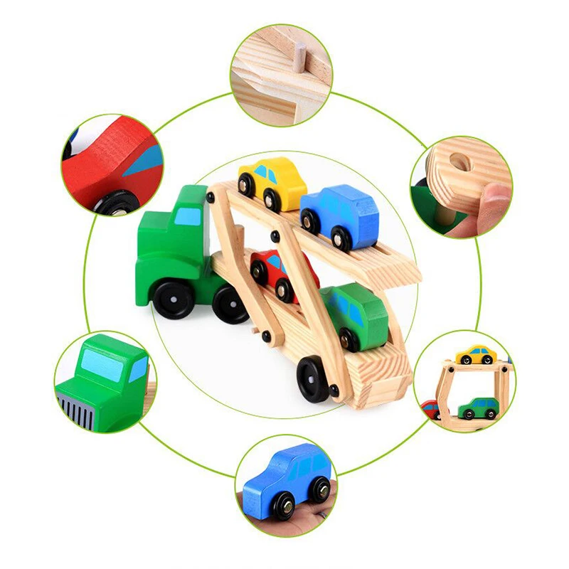 5pcs Wooden Double Decker Truck Toy Transport Carrier + 4 Cars Simulation Car Model for Children Kids Birthday Gifts | Игрушки и хобби